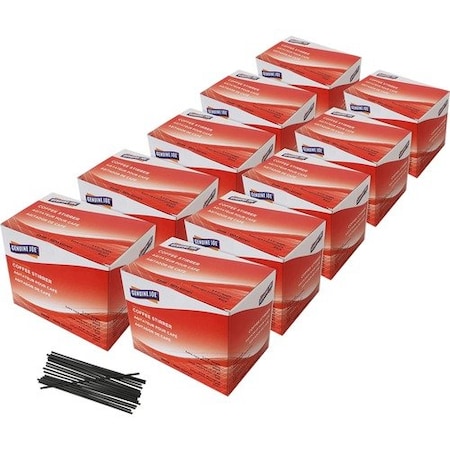 Genuine Joe Genuine Joe Stirrer, Single Tube, Unwrapped, 5-1/2inL, Black, 10PK GJO03196CT